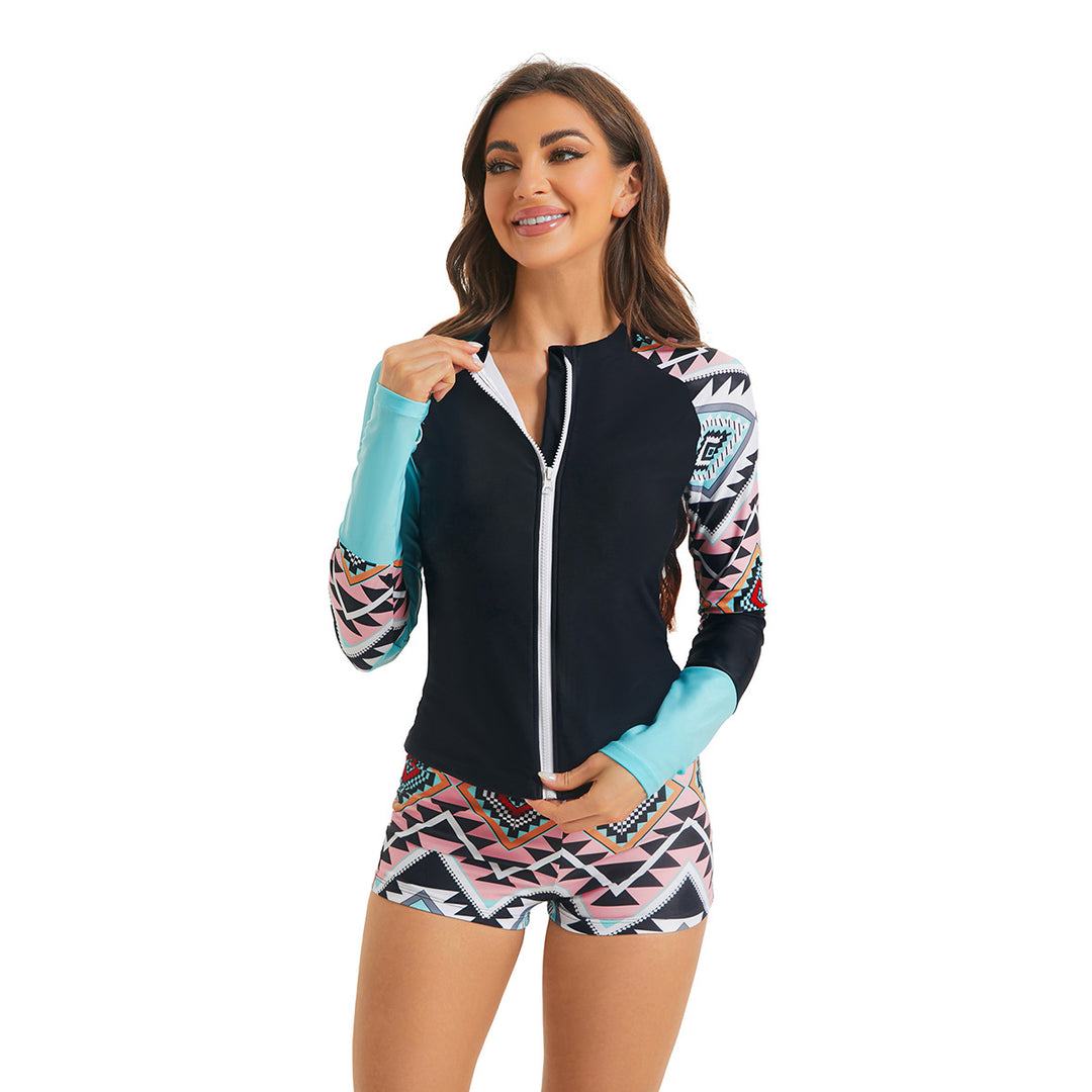 Damen Langarm Zip-Up Rash Guard Schwimmsatz Drune