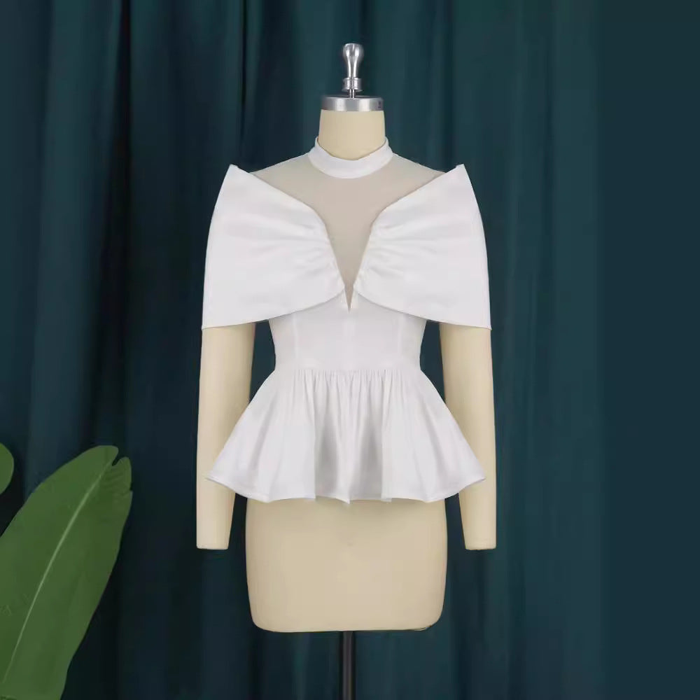 Damen elegante Peplum-Bluse mit transparenten Details Drune