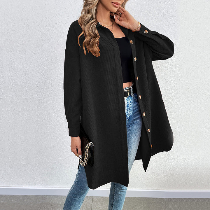 Damen Langarmhemdjacke aus weichem Cordstoff mit Knopfleiste Drune