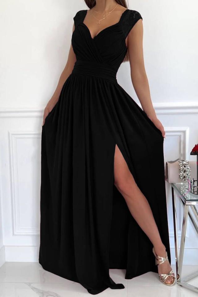 Damen Abendkleid mit elegantem V-Ausschnitt und Rüschendetails Drune