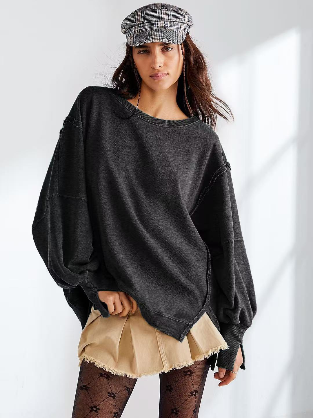 Damen Oversized Sweatshirt mit lässigen Puffärmeln Drune