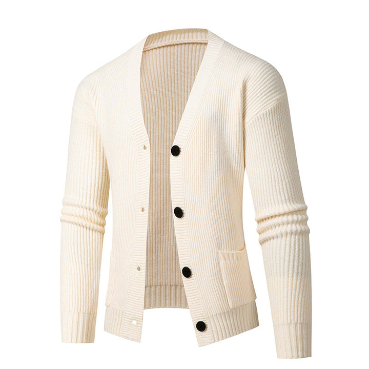 Damen gestreifte Strickjacke mit modischem Schnitt und praktischen Taschen Drune