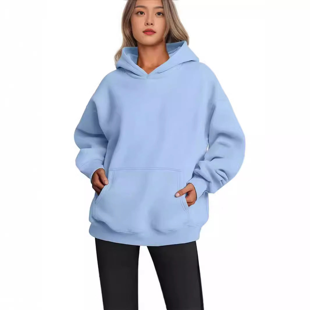 Damen nan Longline-Oversize Hoodie mit tiefer Schulter, verstärkter Kängurutasche und geripptem Saum Drune