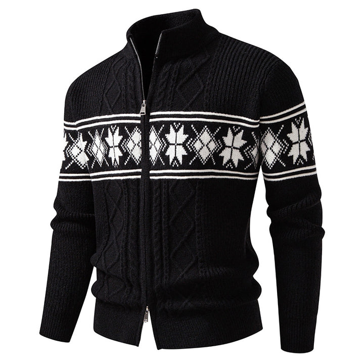 Herren nan Norweger-Strickjacke mit durchgehendem Reißverschluss und hohem Stehkragen Drune