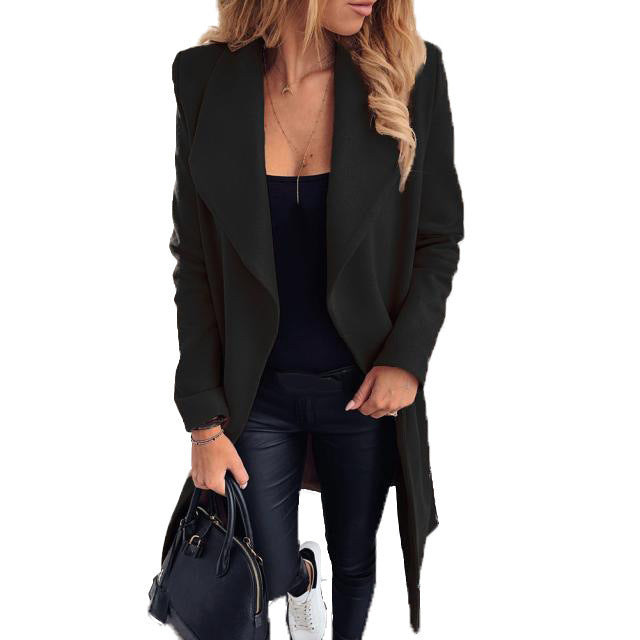 Damen eleganter Öffentlicher Mantel mit asymmetrischem Schnitt und weichem Stoff Drune
