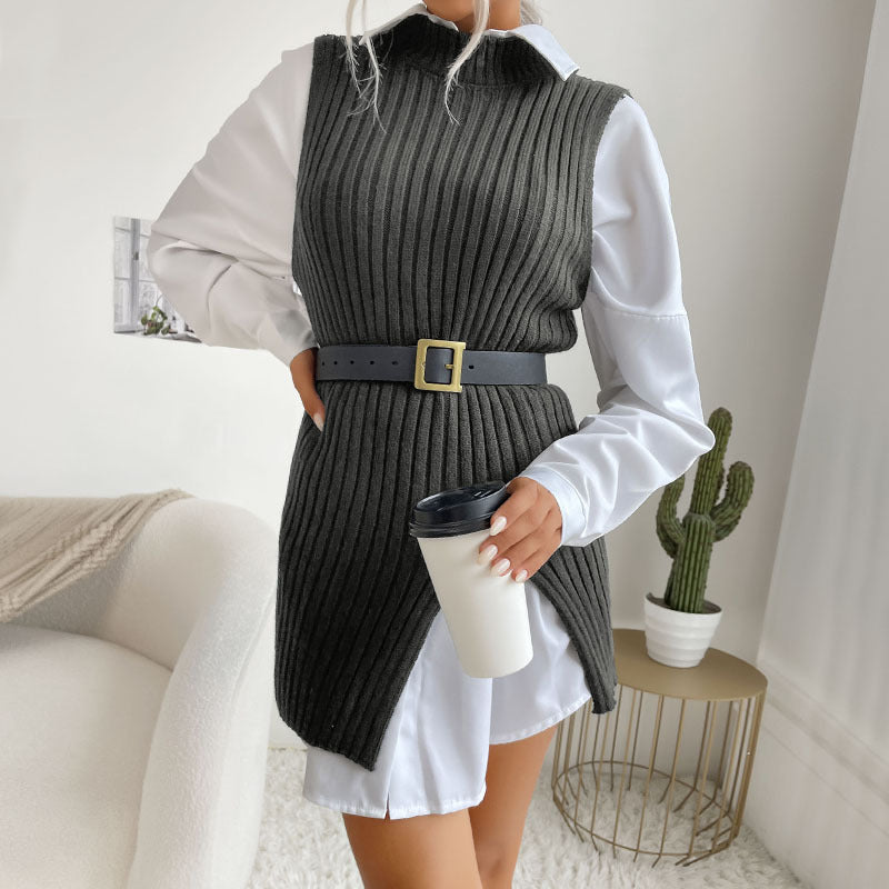 Damen Strickkleid mit tailliertem Gürtel und modernem Design Drune