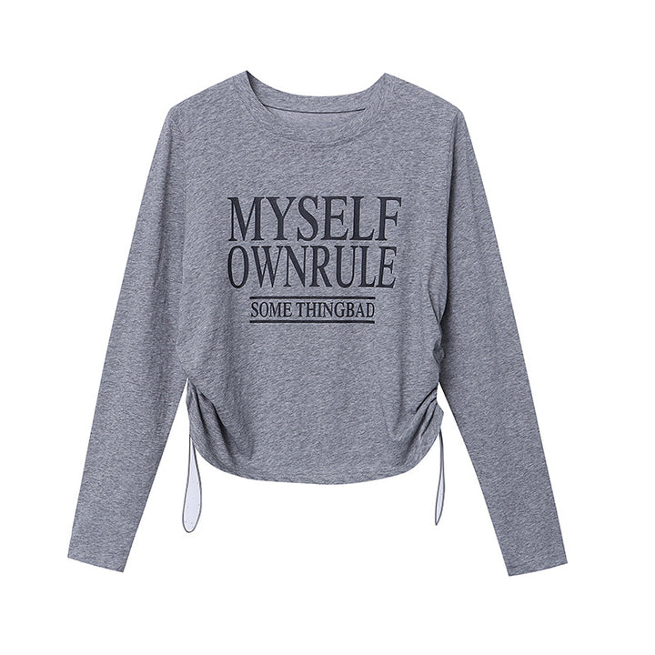 Damen Langarm-T-Shirt mit kreativem Schriftzug und lässiger Passform Drune