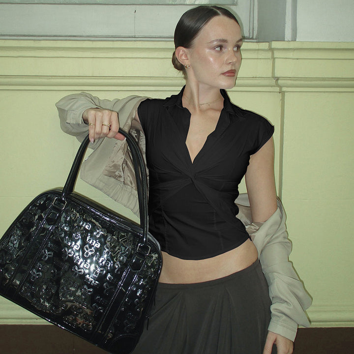 Damen elegante Kurzarmbluse mit knotenförmigem Design Drune