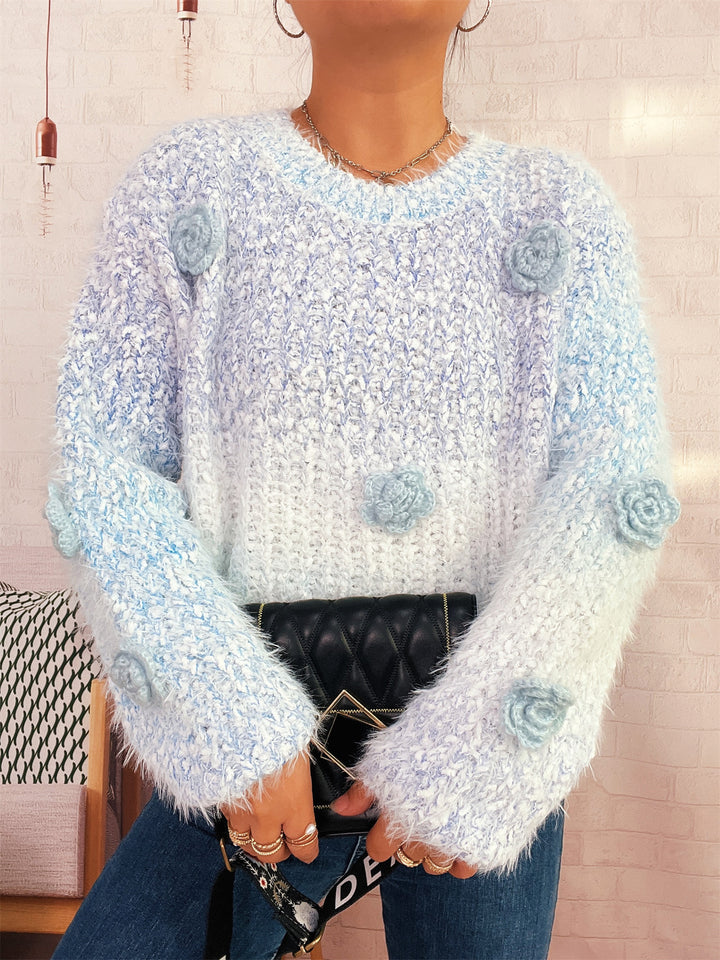 Damen kuscheliger Strickpullover mit floralem Detail Drune