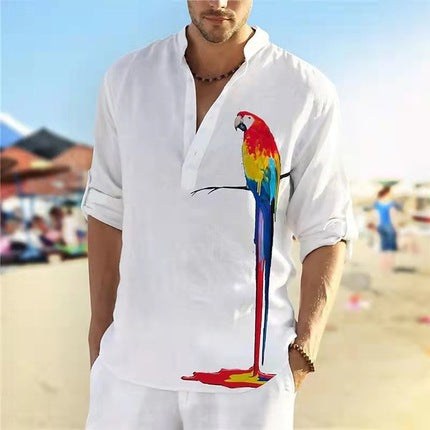 Herren Leinenhemd mit einzigartigem Federdesign und modischem Henley-Ausschnitt Drune