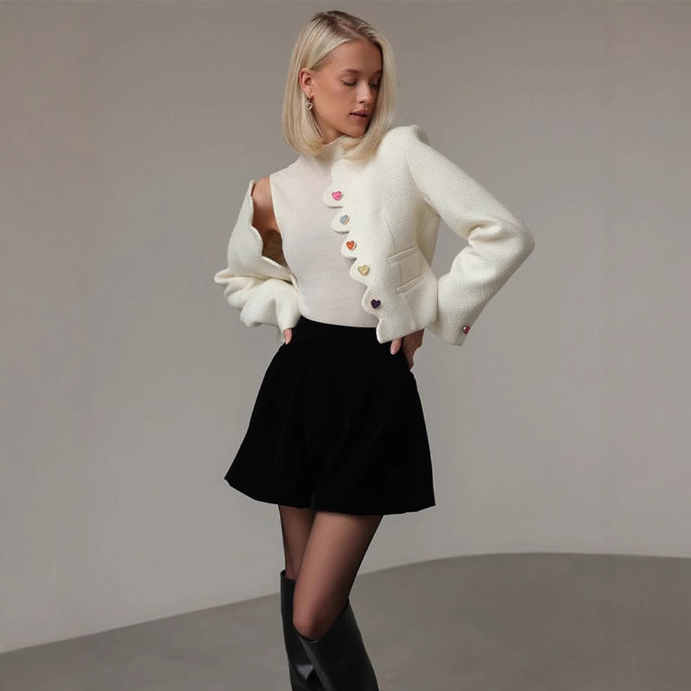 Damen elegante Strukturjacke mit farbigen Knöpfen Drune