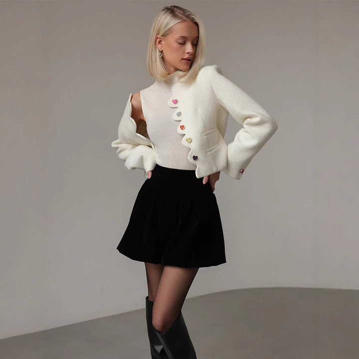 Damen elegante Strukturjacke mit farbigen Knöpfen Drune