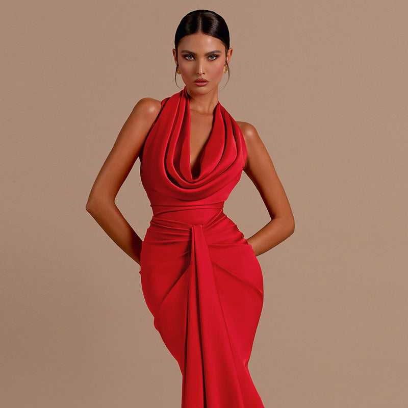 Damen Elegantes Maxikleid mit schmeichelndem Schnitt und tiefem V-Ausschnitt Drune