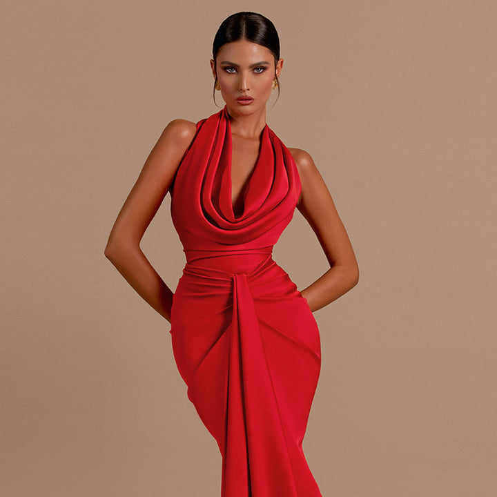 Damen Elegantes Maxikleid mit schmeichelndem Schnitt und tiefem V-Ausschnitt Drune