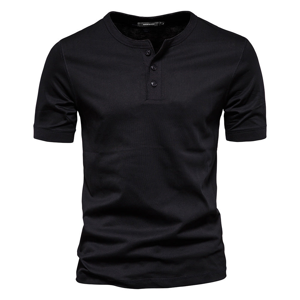 Herren nan schmal geschnittenes Kurzarmshirt mit kurzer Knopfleiste und geripptem Kragen aus Baumwollmix Drune