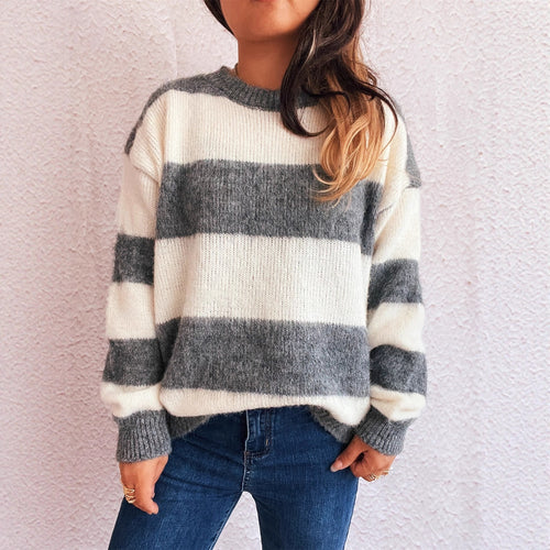 Damen lässiger Streifenpullover im Oversized-Schnitt Drune