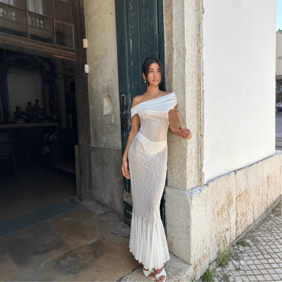 Damen Elegantes Maxikleid mit Off-Shoulder Design Drune