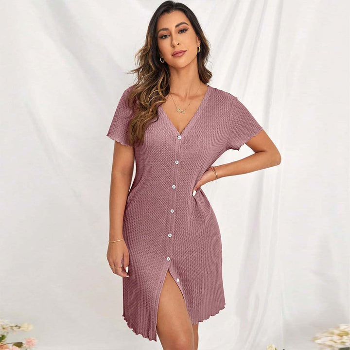Damen Strick-Minikleid mit Knopfdesign und seitlichen Einschubtaschen Drune