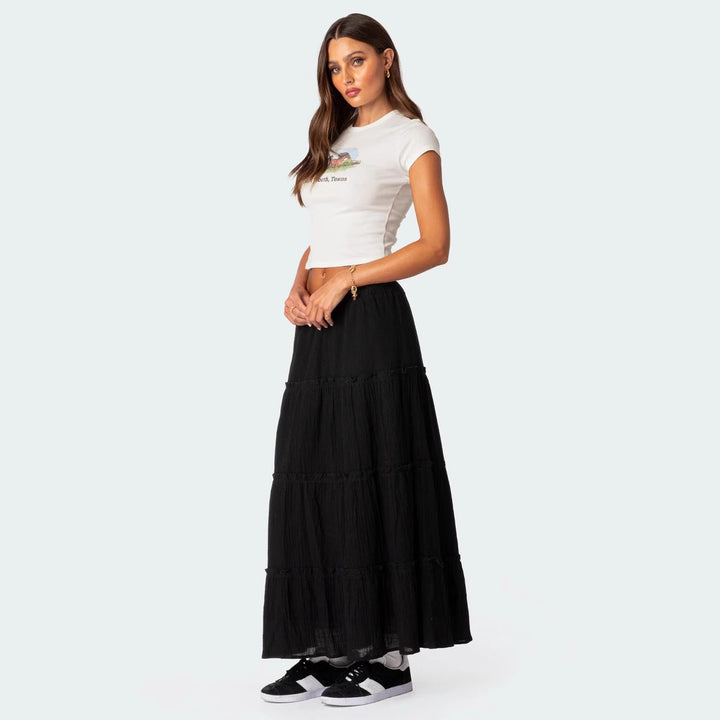Damen luftiges Crop-Top mit bezauberndem Häkelmuster und schwingendem Saum Drune