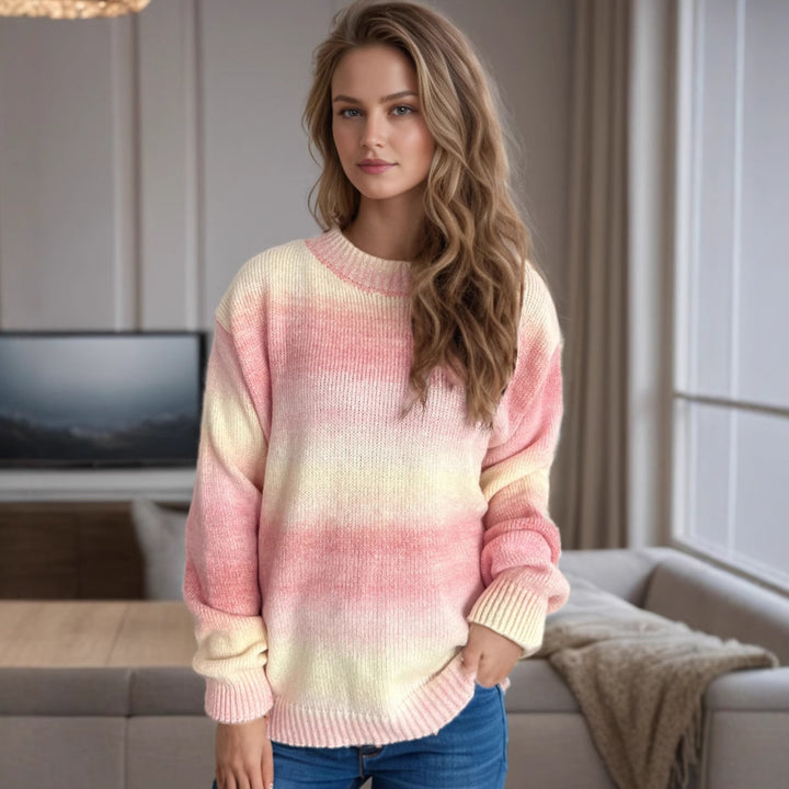 Damen lässiger Pullover mit sanften Farbverlauf und Rundhalsausschnitt Drune