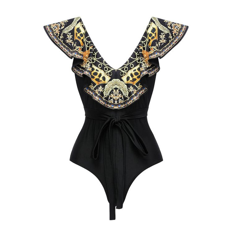 Damen Einteiler Badeanzug mit elegantem Design und passendem Wickeltuch Drune