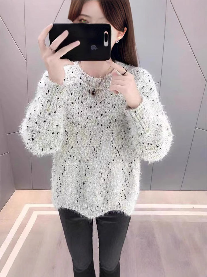 Damen Flauschiger Pulli mit einzigartigem Strukturdesign und funkelnden Akzenten Drune