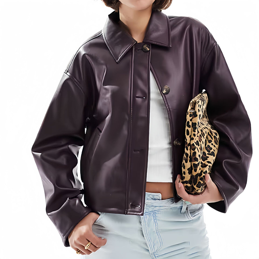 Damen modische Kunstlederjacke mit elegantem Schnitt Drune