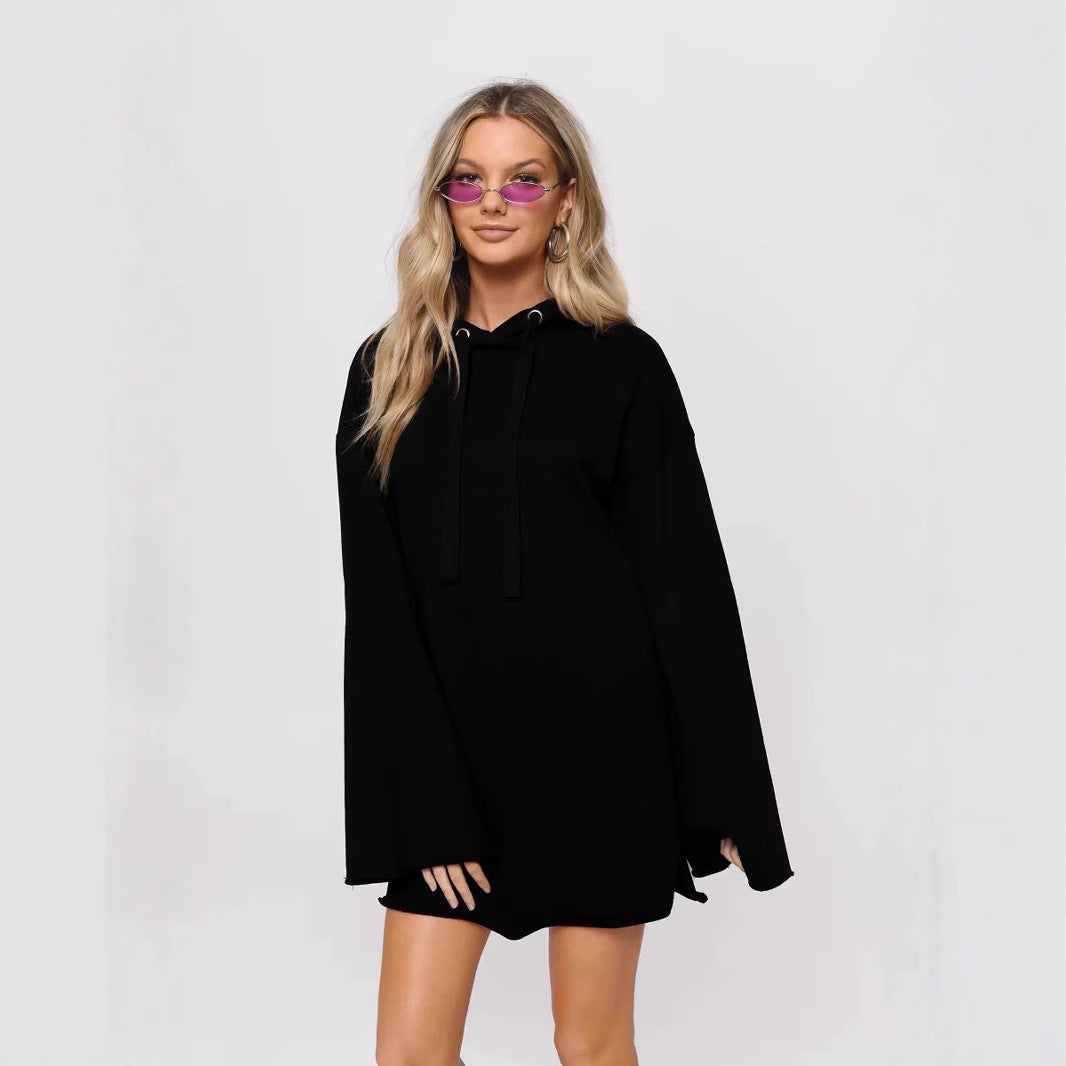 Damen lässiges Oversized Hoodie-Kleid mit Kapuze und langen Ärmeln Drune
