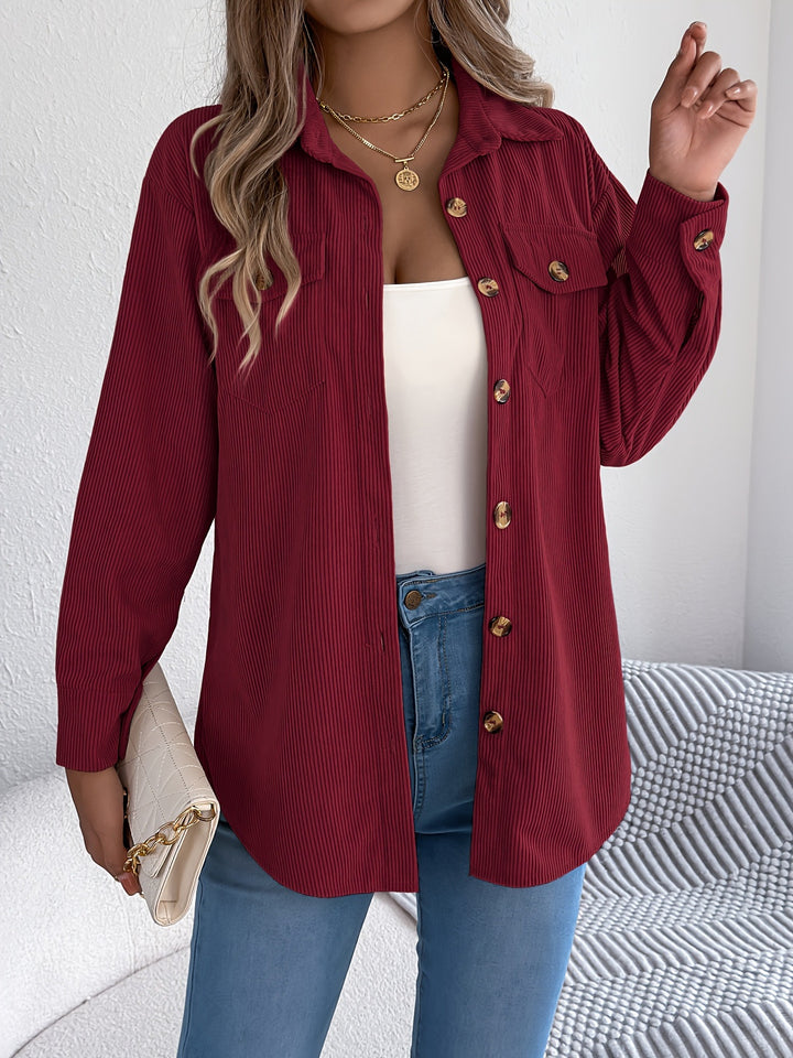 Damen Cordhemdjacke im lässigen Schnitt mit praktischen Taschen und eleganten Knöpfen Drune