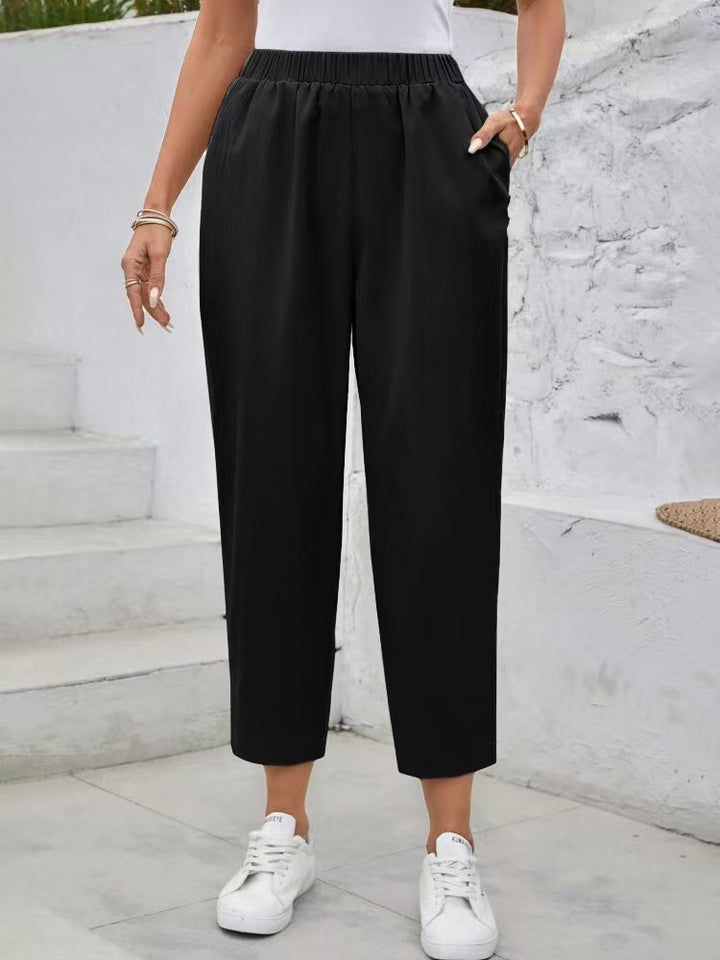 Damen elegante Freizeithose mit elastischem Bund und praktischen Taschen Drune