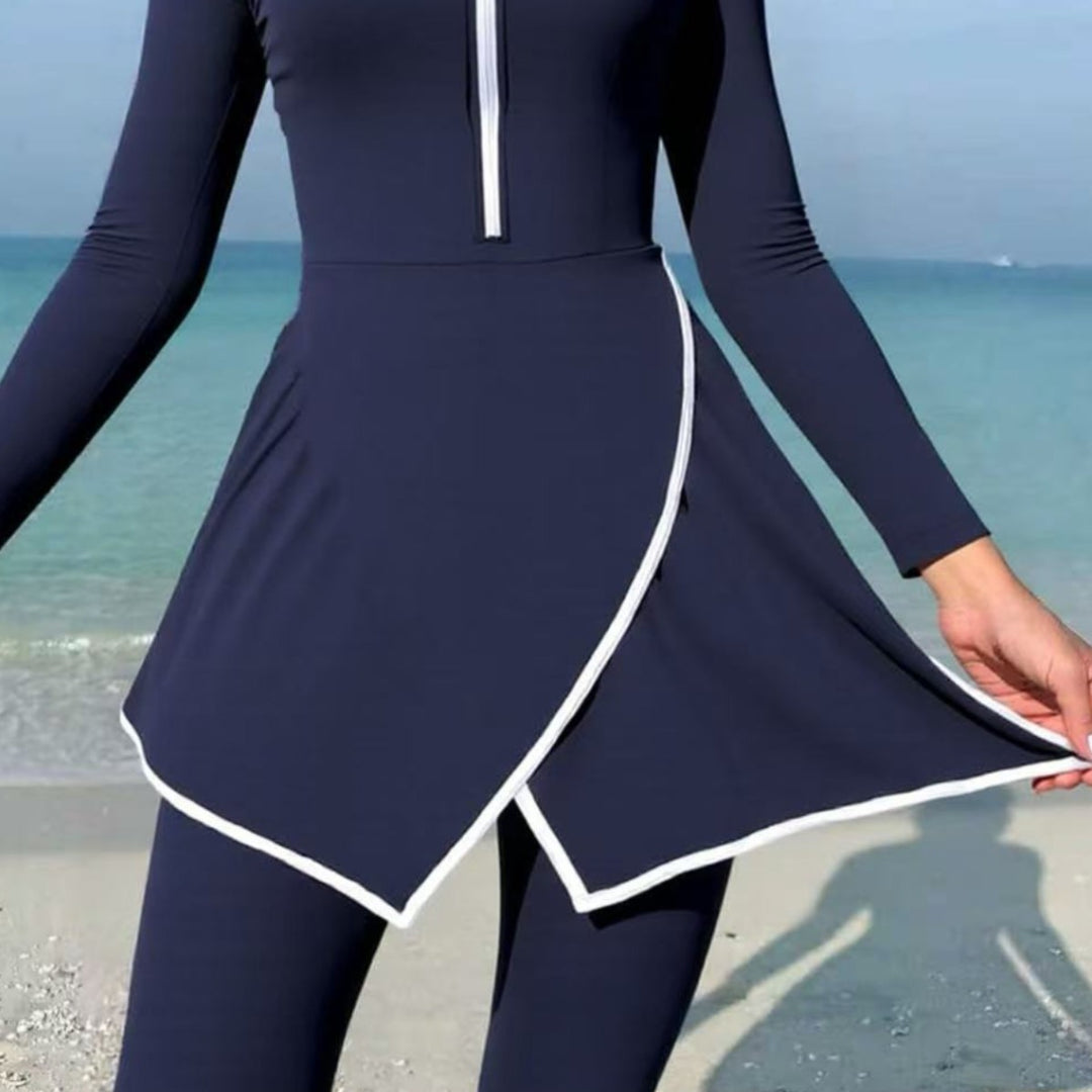 Damen modischer Schwimmanzug mit Wickeldesign und langem Arm Drune