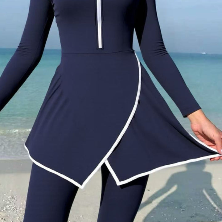 Damen modischer Schwimmanzug mit Wickeldesign und langem Arm Drune