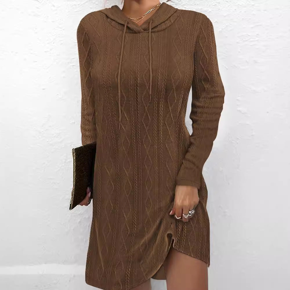 Damen Hoodiekleid mit seitlichem Schlitz und Kabelstrickmuster Drune