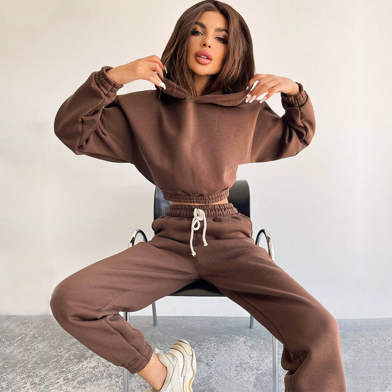 Damen modisches und lässiges cropped Sweatshirt und Jogginghose Set Drune