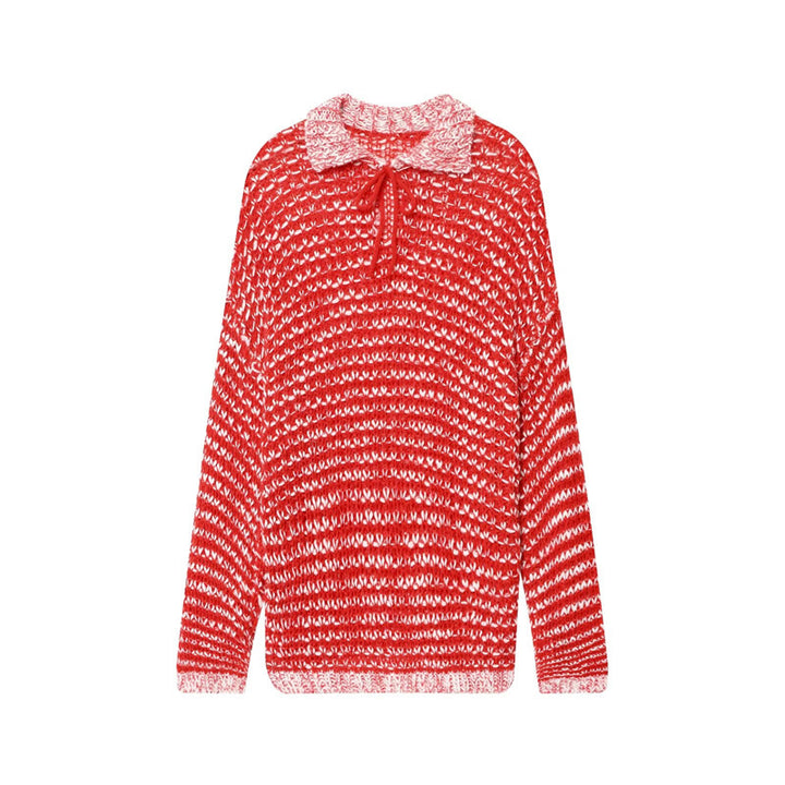 Damen lässiger Strickpullover mit modischem Kragen und Rüschendetail Drune