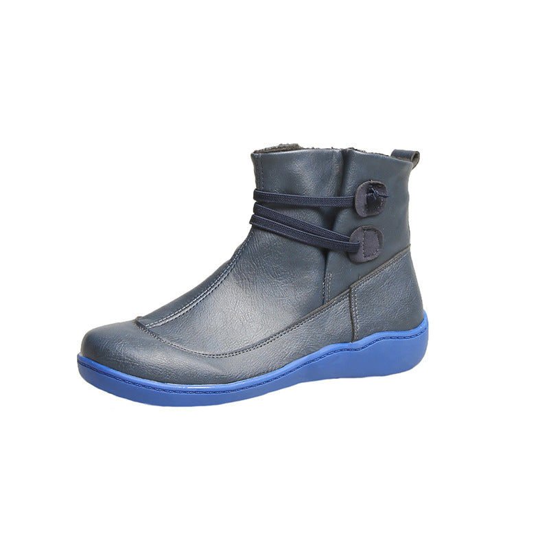 Damen nan gefütterte knöchelhohe Winterstiefelette mit elastischem Zierriemen, dekorativen Knopfdetails und rutschfester Leichtsohle Drune