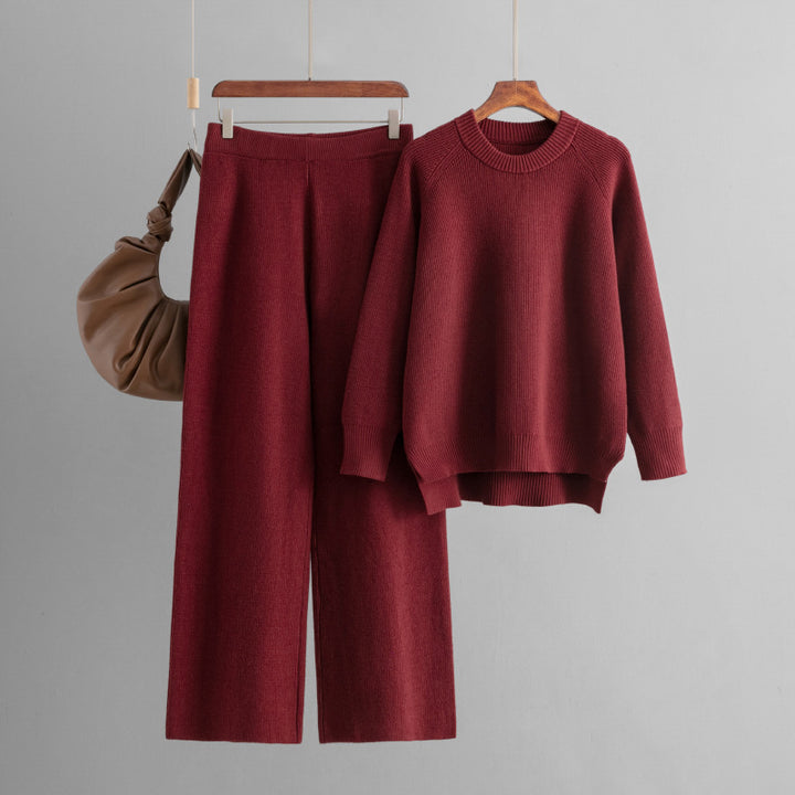 Damen lässiges Strick-Lounge-Set mit weitem Oberteil und bequemen Hosen Drune