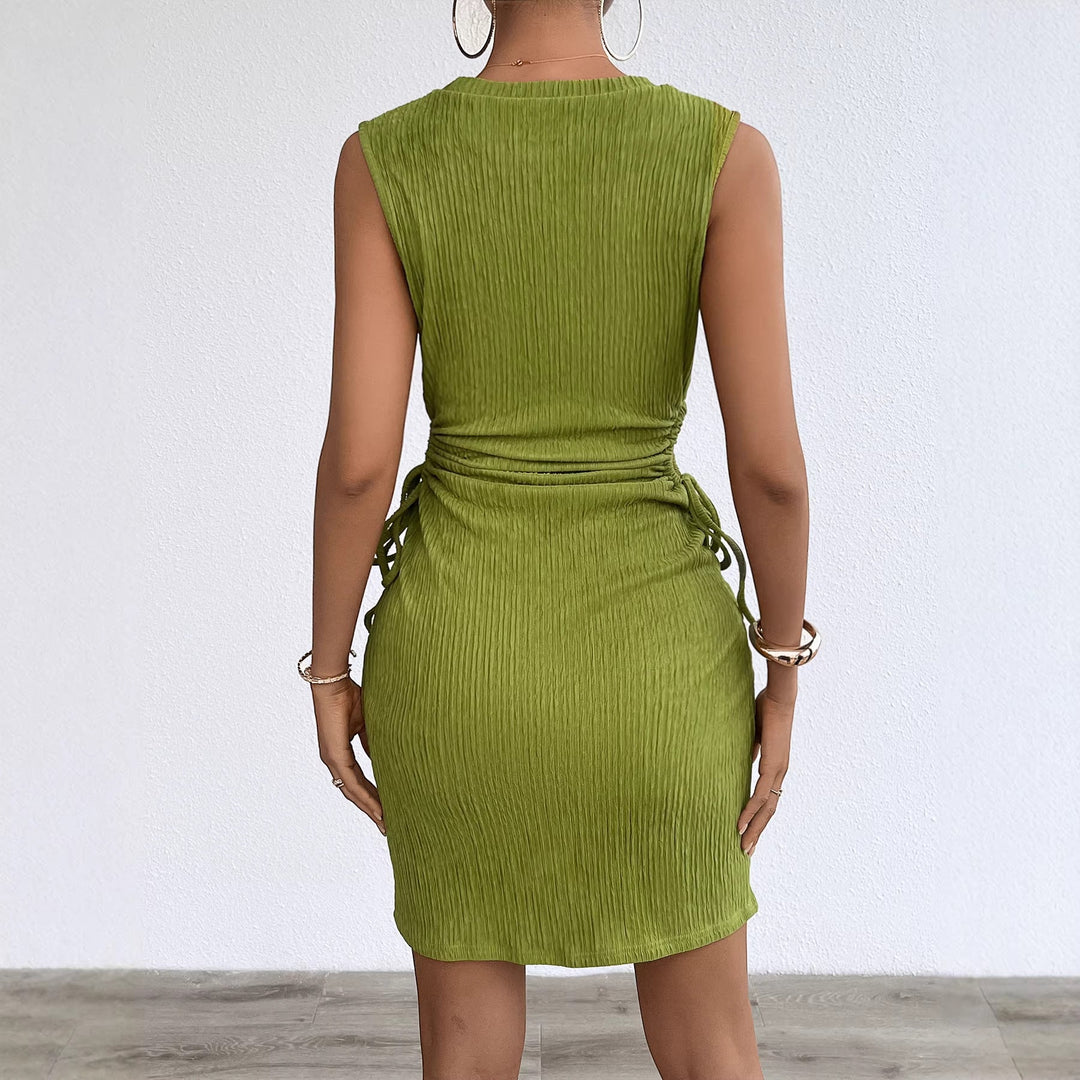 Damen körperbetontes Midi-Kleid mit seitlicher Raffung und elegantem Rippenstruktur Drune