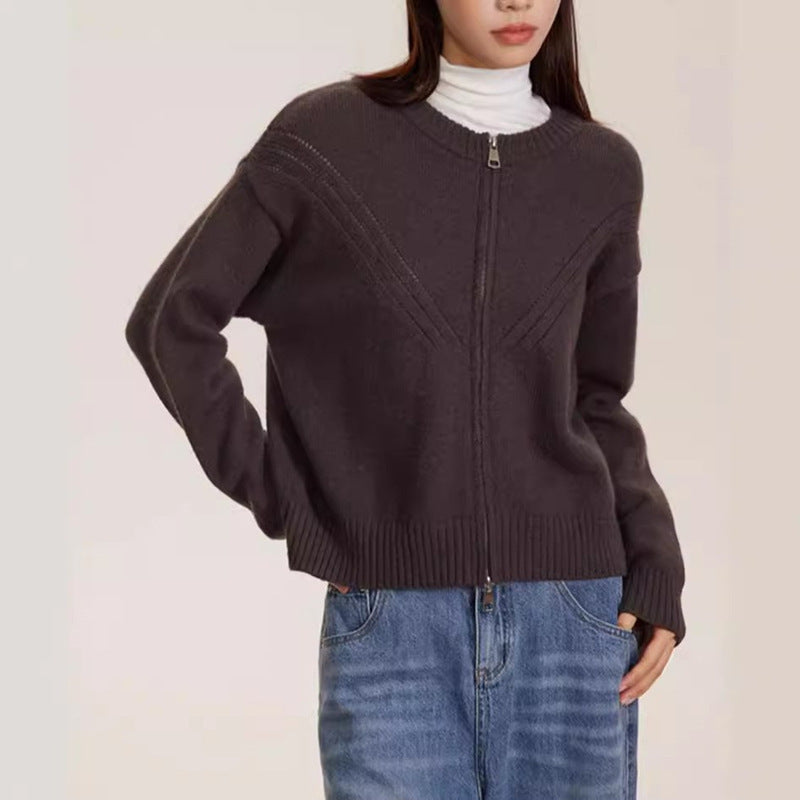 Damen kuschelige Strickjacke mit modernem Reißverschluss und feinem Strukturdesign Drune