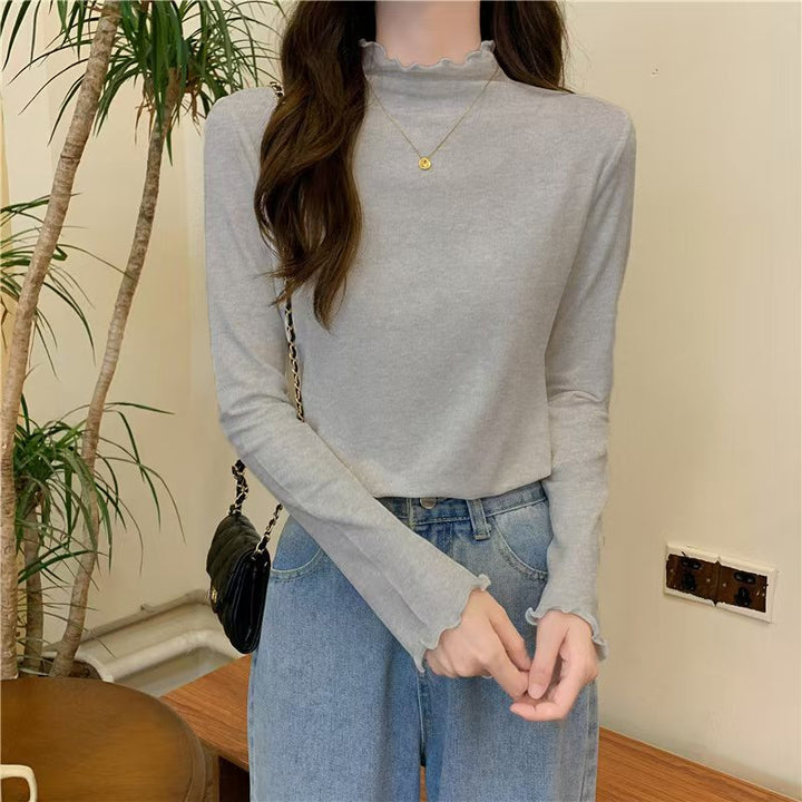 Damen Langarmshirt mit raffiniertem Stehkragen und Rüschen Drune