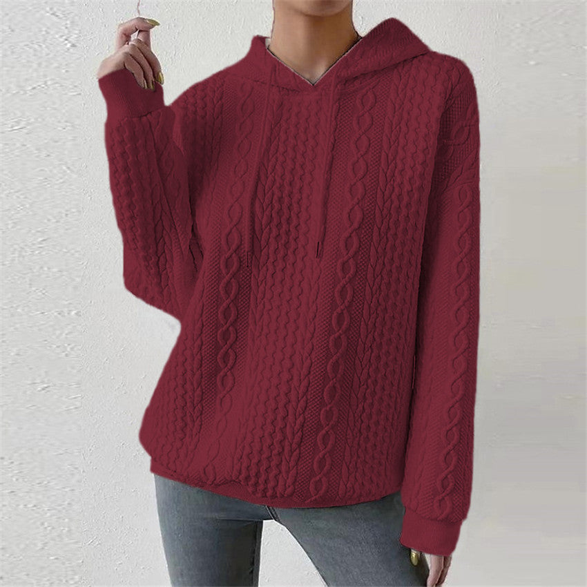 Damen Hochwertiger Strickpullover mit Kapuze und dekorativem Zopfmuster Drune