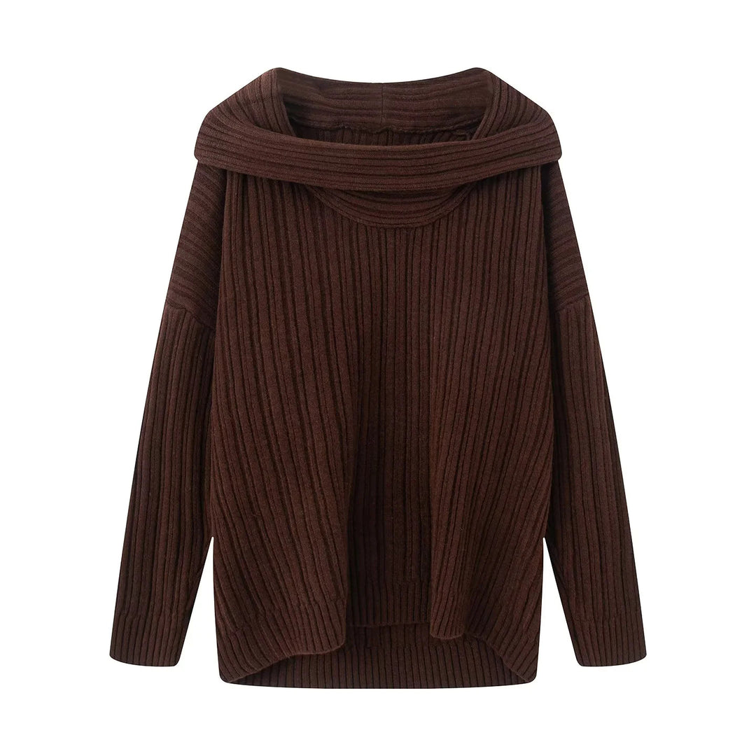 Damen lässiger Strickpullover mit weitem Rollkragen und Rippenstruktur Drune