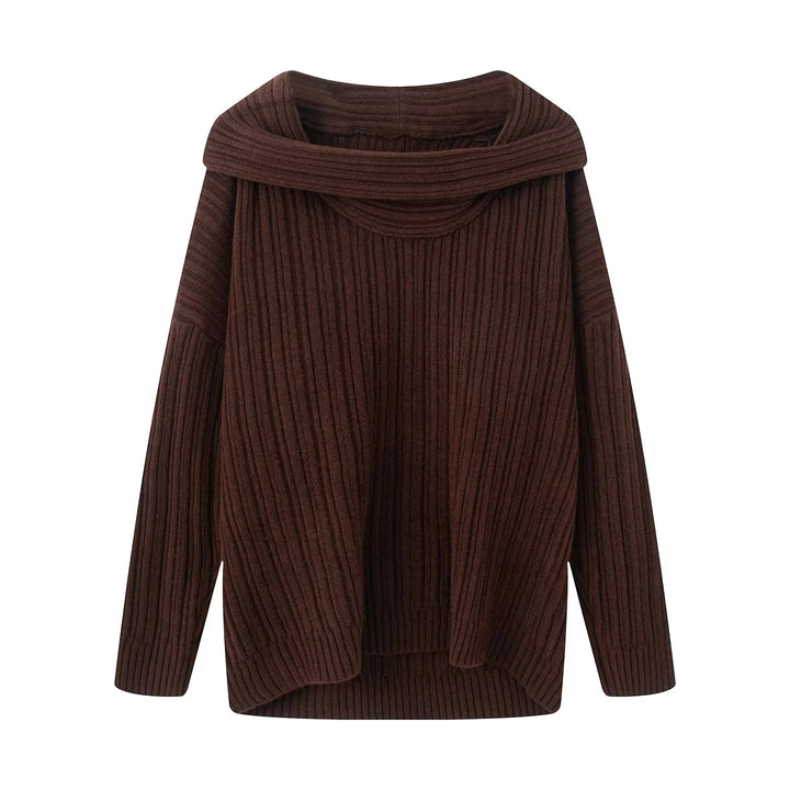 Damen lässiger Strickpullover mit weitem Rollkragen und Rippenstruktur Drune