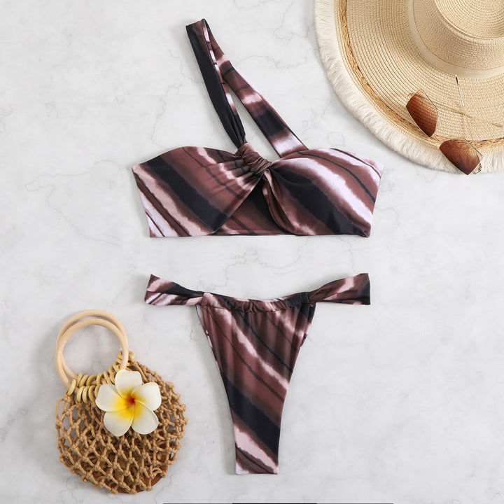Damen Bandeau-Bikini mit asymmetrischen Trägern und modischen Wickeldetails Drune