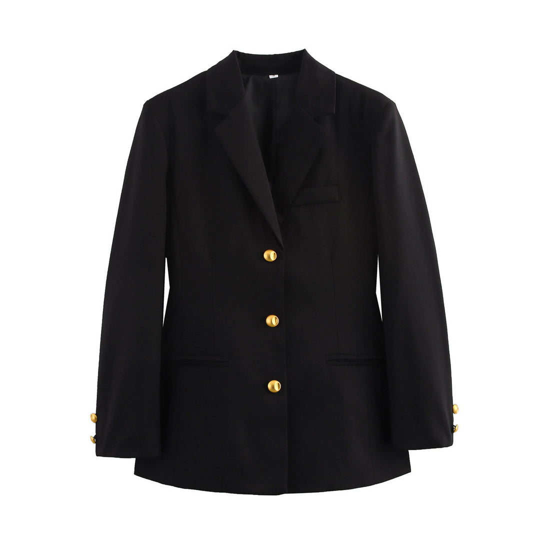 Damen karierten Blazer mit goldenen Knöpfen und praktischen Taschen Drune