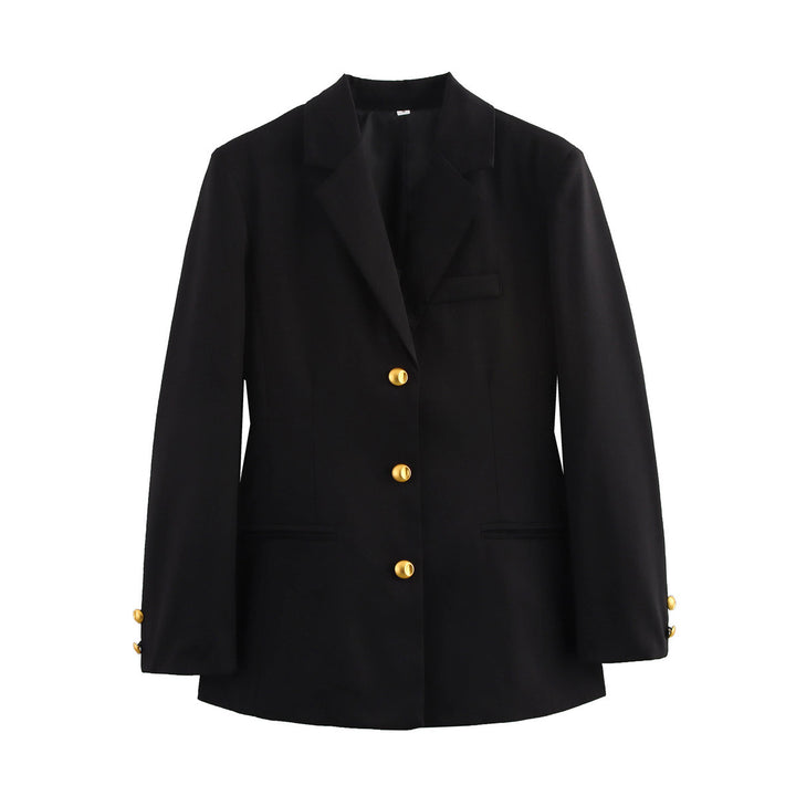 Damen karierten Blazer mit goldenen Knöpfen und praktischen Taschen Drune