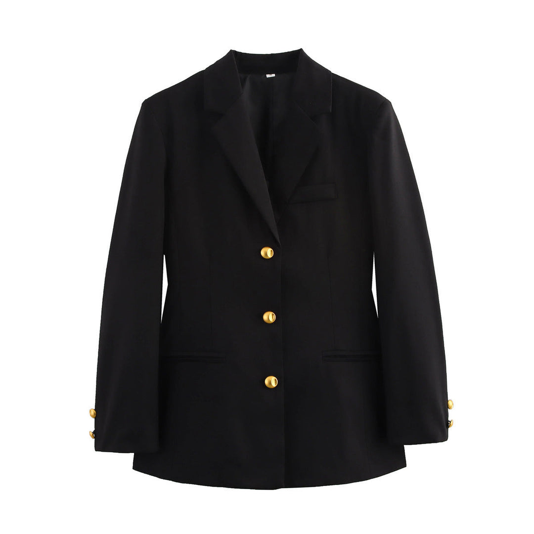Damen karierten Blazer mit goldenen Knöpfen und praktischen Taschen Drune