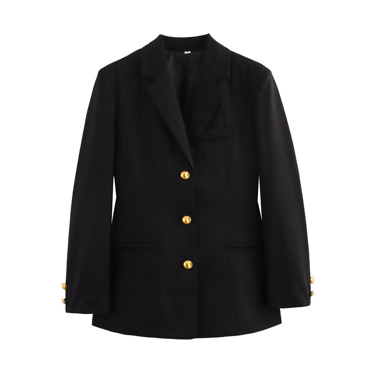 Damen karierten Blazer mit goldenen Knöpfen und praktischen Taschen Drune