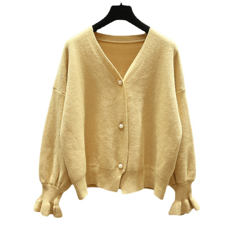 Damen Strickjacke mit eleganten Perlenknöpfen Drune