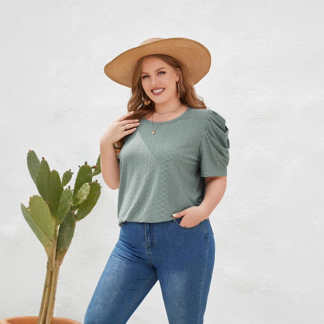 Damen Elegantes Blusenshirt mit Puffärmeln und Strukturmuster Drune